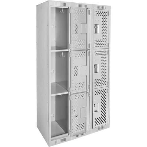 Clean Line Lockers, 3 -tier, Bank of 3, 36" x 12" x 72", Steel, Grey, Rivet (Assembled), Perforated EastCoast Offshore Supplies