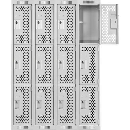 Clean Line Lockers, 3 -tier, Bank of 4, 48" x 12" x 72", Steel, Grey, Rivet (Assembled), Perforated EastCoast Offshore Supplies