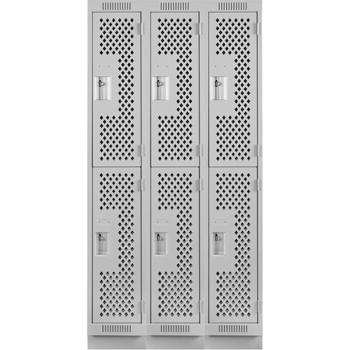 Clean Line Lockers, 2 -tier, Bank of 3, 36" x 12" x 76", Steel, Grey, Rivet (Assembled), Perforated EastCoast Offshore Supplies