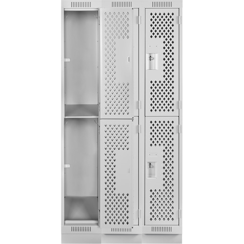 Clean Line Lockers, 2 -tier, Bank of 3, 36" x 12" x 76", Steel, Grey, Rivet (Assembled), Perforated EastCoast Offshore Supplies