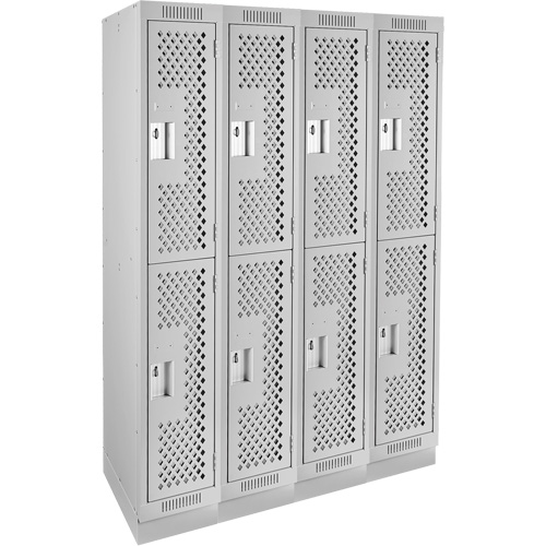 Clean Line Lockers, 2 -tier, Bank of 4, 48" x 12" x 76", Steel, Grey, Rivet (Assembled), Perforated EastCoast Offshore Supplies
