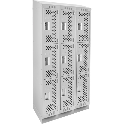 Clean Line Lockers, 3 -tier, Bank of 3, 36" x 18" x 82", Steel, Grey, Rivet (Assembled), Perforated EastCoast Offshore Supplies