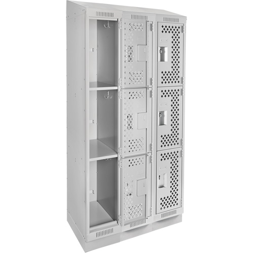 Clean Line Lockers, 3 -tier, Bank of 3, 36" x 18" x 82", Steel, Grey, Rivet (Assembled), Perforated EastCoast Offshore Supplies