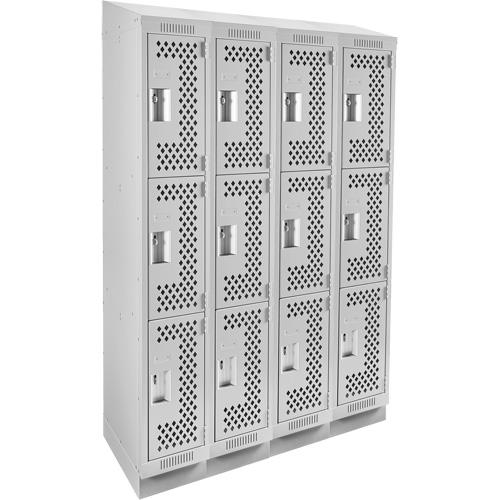 Clean Line Lockers, 3 -tier, Bank of 4, 48" x 18" x 82", Steel, Grey, Rivet (Assembled), Perforated EastCoast Offshore Supplies