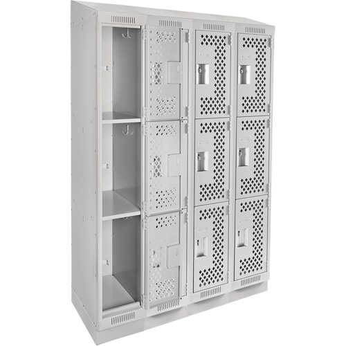 Clean Line Lockers, 3 -tier, Bank of 4, 48" x 18" x 82", Steel, Grey, Rivet (Assembled), Perforated EastCoast Offshore Supplies