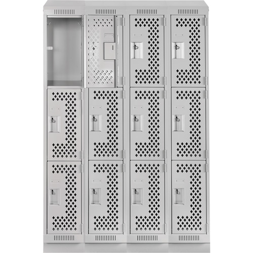 Clean Line Lockers, 3 -tier, Bank of 4, 48" x 18" x 82", Steel, Grey, Rivet (Assembled), Perforated EastCoast Offshore Supplies