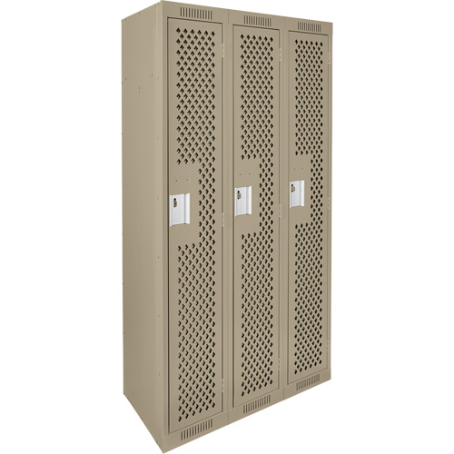Clean Line Lockers, Bank of 3, 36" x 12" x 72", Steel, Beige, Rivet (Assembled), Perforated EastCoast Offshore Supplies