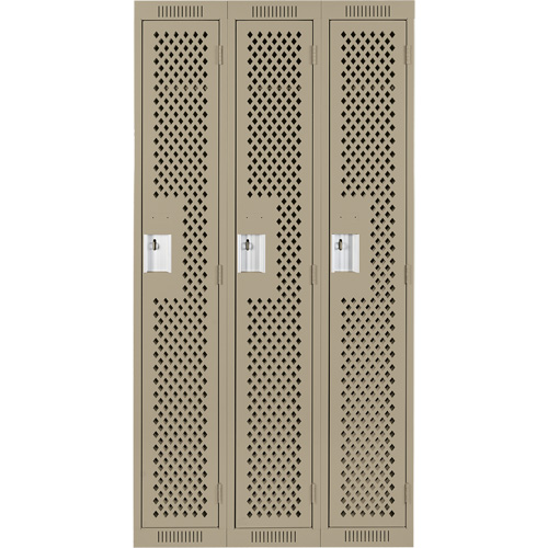 Clean Line Lockers, Bank of 3, 36" x 12" x 72", Steel, Beige, Rivet (Assembled), Perforated EastCoast Offshore Supplies