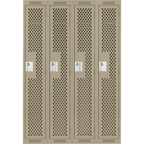 Clean Line Lockers, Bank of 4, 48" x 15" x 72", Steel, Beige, Rivet (Assembled), Perforated EastCoast Offshore Supplies