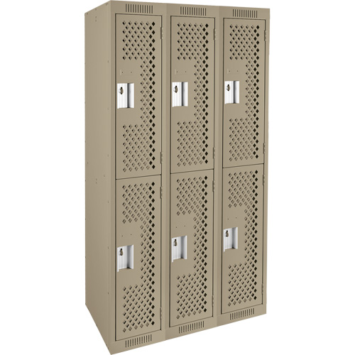Clean Line Lockers, 2 -tier, Bank of 3, 36" x 12" x 72", Steel, Beige, Rivet (Assembled), Perforated EastCoast Offshore Supplies
