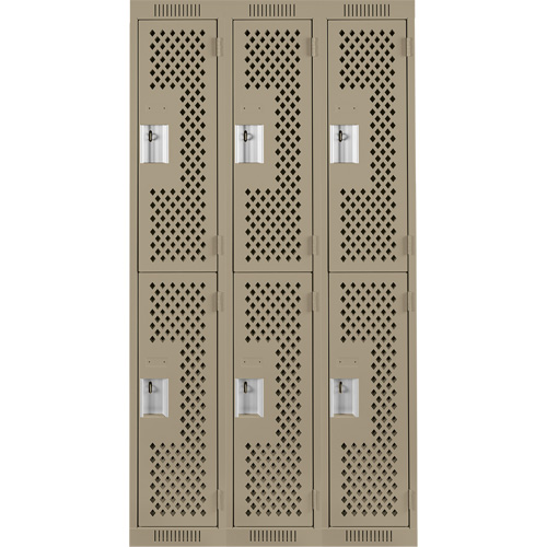 Clean Line Lockers, 2 -tier, Bank of 3, 36" x 12" x 72", Steel, Beige, Rivet (Assembled), Perforated EastCoast Offshore Supplies