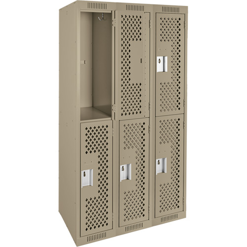 Clean Line Lockers, 2 -tier, Bank of 3, 36" x 12" x 72", Steel, Beige, Rivet (Assembled), Perforated EastCoast Offshore Supplies