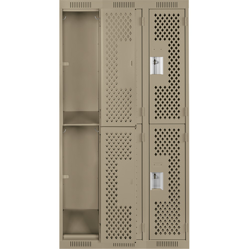 Clean Line Lockers, 2 -tier, Bank of 3, 36" x 12" x 72", Steel, Beige, Rivet (Assembled), Perforated EastCoast Offshore Supplies