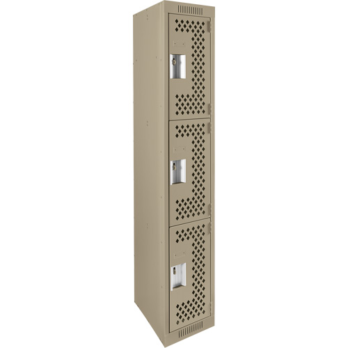 Clean Line Lockers, 3 -tier, 12" x 12" x 72", Steel, Beige, Rivet (Assembled), Perforated EastCoast Offshore Supplies