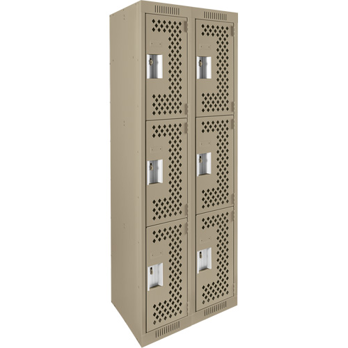 Clean Line Lockers, 3 -tier, Bank of 2, 24" x 12" x 72", Steel, Beige, Rivet (Assembled), Perforated EastCoast Offshore Supplies