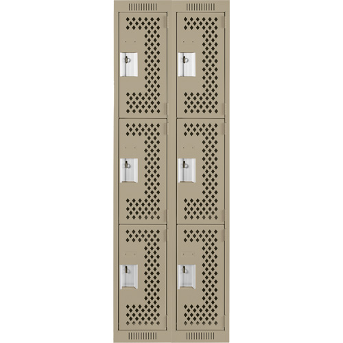 Clean Line Lockers, 3 -tier, Bank of 2, 24" x 12" x 72", Steel, Beige, Rivet (Assembled), Perforated EastCoast Offshore Supplies