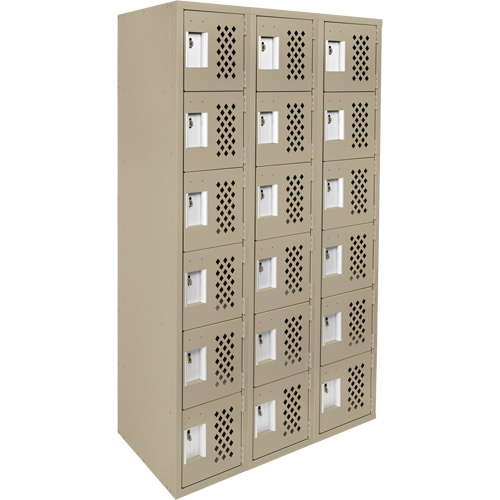 Assembled Lockerettes Clean Line Perforated Economy Lockers, 6 -tier, Bank of 3, 18" x 72" x 12", Steel EastCoast Offshore Supplies