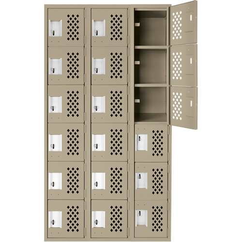 Assembled Lockerettes Clean Line Perforated Economy Lockers, 6 -tier, Bank of 3, 18" x 72" x 12", Steel EastCoast Offshore Supplies