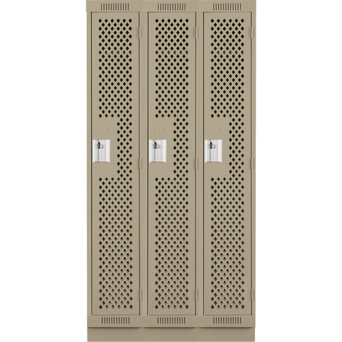 Clean Line Lockers, Bank of 3, 36" x 15" x 76", Steel, Beige, Rivet (Assembled), Perforated EastCoast Offshore Supplies