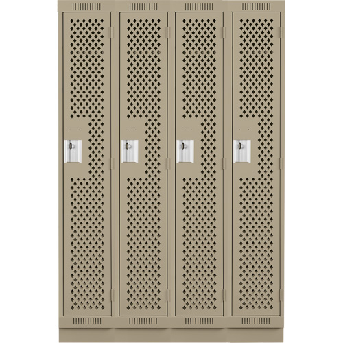 Clean Line Lockers, Bank of 4, 48" x 15" x 76", Steel, Beige, Rivet (Assembled), Perforated EastCoast Offshore Supplies