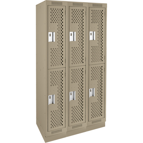 Clean Line Lockers, 2 -tier, Bank of 3, 36" x 12" x 76", Steel, Beige, Rivet (Assembled), Perforated EastCoast Offshore Supplies