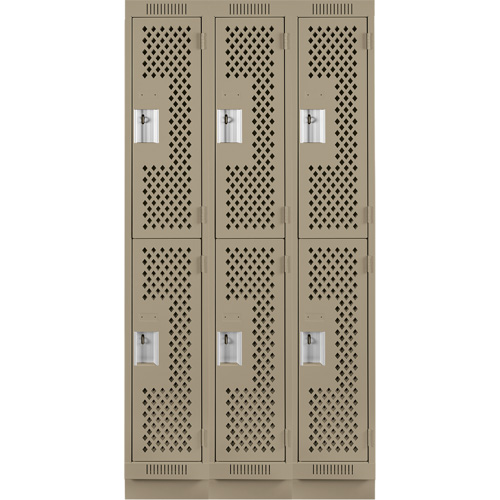 Clean Line Lockers, 2 -tier, Bank of 3, 36" x 12" x 76", Steel, Beige, Rivet (Assembled), Perforated EastCoast Offshore Supplies