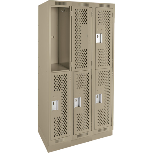 Clean Line Lockers, 2 -tier, Bank of 3, 36" x 12" x 76", Steel, Beige, Rivet (Assembled), Perforated EastCoast Offshore Supplies
