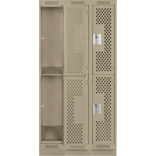 Clean Line Lockers, 2 -tier, Bank of 3, 36" x 12" x 76", Steel, Beige, Rivet (Assembled), Perforated EastCoast Offshore Supplies