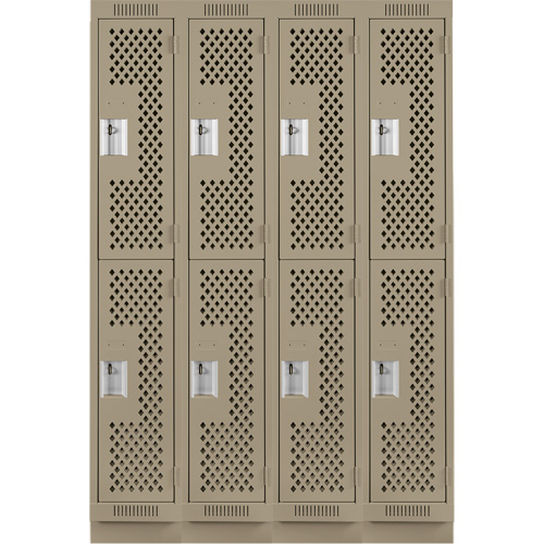 Clean Line Lockers, 2 -tier, Bank of 4, 48" x 12" x 76", Steel, Beige, Rivet (Assembled), Perforated EastCoast Offshore Supplies