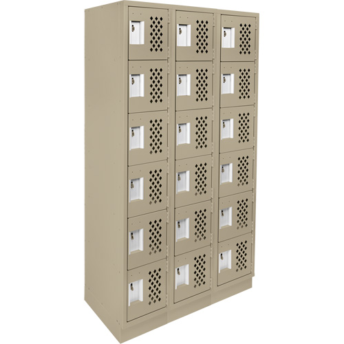 Assembled Lockerettes Clean Line Perforated Economy Lockers, 6 -tier, Bank of 3, 18" x 72" x 12", Steel EastCoast Offshore Supplies
