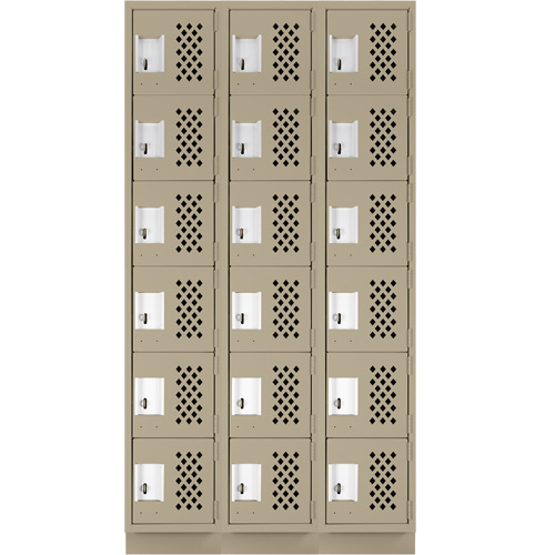 Assembled Lockerettes Clean Line Perforated Economy Lockers, 6 -tier, Bank of 3, 18" x 72" x 12", Steel EastCoast Offshore Supplies