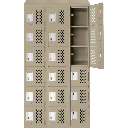 Assembled Lockerettes Clean Line Perforated Economy Lockers, 6 -tier, Bank of 3, 18" x 72" x 12", Steel EastCoast Offshore Supplies