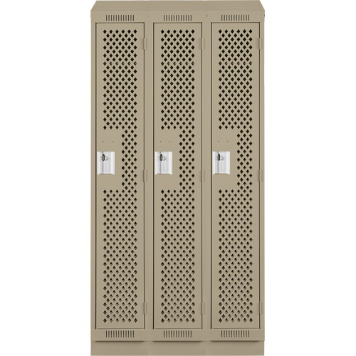 Clean Line Lockers, Bank of 3, 36" x 18" x 82", Steel, Beige, Rivet (Assembled), Perforated EastCoast Offshore Supplies