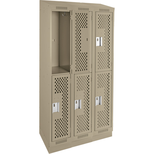 Clean Line Lockers, 2 -tier, Bank of 3, 36" x 12" x 82", Steel, Beige, Rivet (Assembled), Perforated EastCoast Offshore Supplies