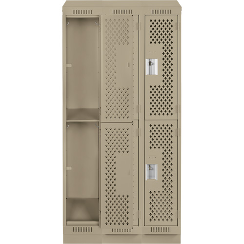 Clean Line Lockers, 2 -tier, Bank of 3, 36" x 12" x 82", Steel, Beige, Rivet (Assembled), Perforated EastCoast Offshore Supplies