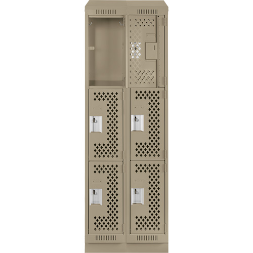 Clean Line Lockers, 3 -tier, Bank of 2, 24" x 18" x 82", Steel, Beige, Rivet (Assembled), Perforated EastCoast Offshore Supplies