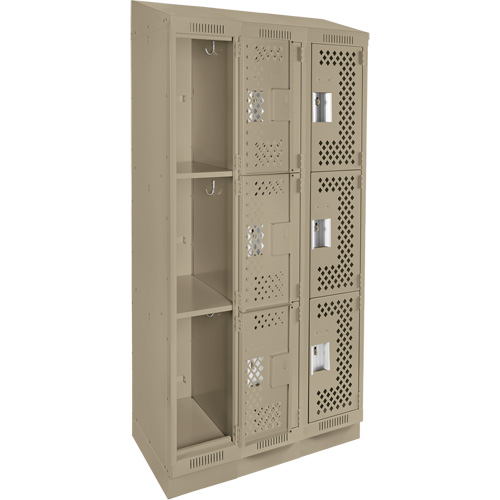 Clean Line Lockers, 3 -tier, Bank of 3, 36" x 18" x 82", Steel, Beige, Rivet (Assembled), Perforated EastCoast Offshore Supplies