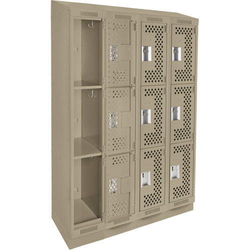 Clean Line Lockers, 3 -tier, Bank of 4, 48" x 18" x 82", Steel, Beige, Rivet (Assembled), Perforated EastCoast Offshore Supplies