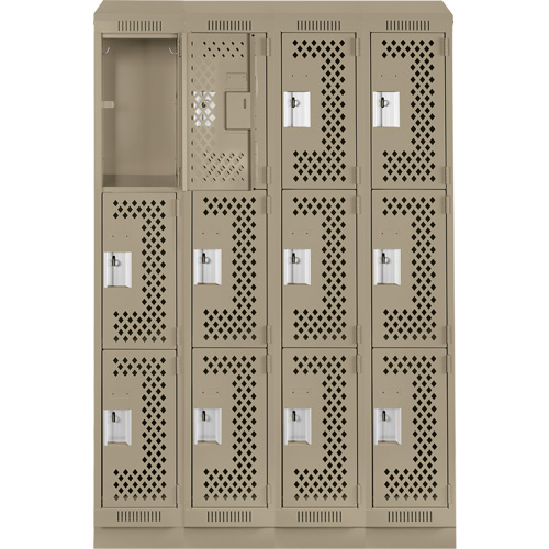 Clean Line Lockers, 3 -tier, Bank of 4, 48" x 18" x 82", Steel, Beige, Rivet (Assembled), Perforated EastCoast Offshore Supplies