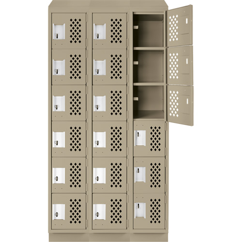 Assembled Lockerettes Clean Line Perforated Economy Lockers, 6 -tier, Bank of 3, 18" x 72" x 12", Steel EastCoast Offshore Supplies