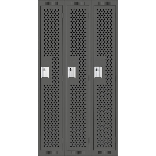 Clean Line Lockers, Bank of 3, 36" x 12" x 72", Steel, Charcoal, Rivet (Assembled), Perforated EastCoast Offshore Supplies