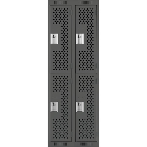 Clean Line Lockers, 2 -tier, Bank of 2, 24" x 12" x 72", Steel, Charcoal, Rivet (Assembled), Perforated EastCoast Offshore Supplies