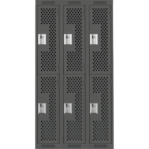Clean Line Lockers, 2 -tier, Bank of 3, 36" x 12" x 72", Steel, Charcoal, Rivet (Assembled), Perforated EastCoast Offshore Supplies