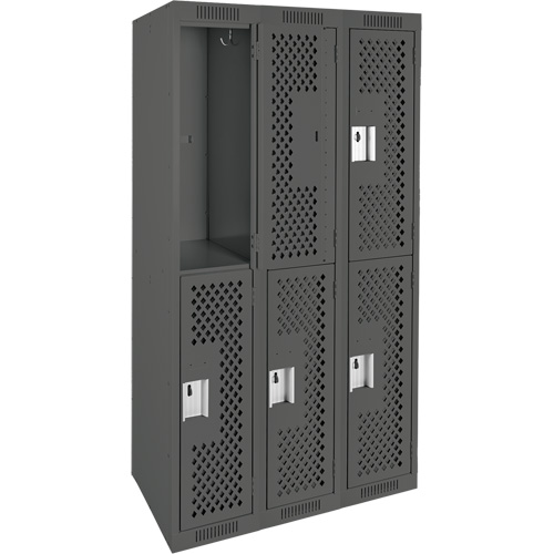 Clean Line Lockers, 2 -tier, Bank of 3, 36" x 12" x 72", Steel, Charcoal, Rivet (Assembled), Perforated EastCoast Offshore Supplies