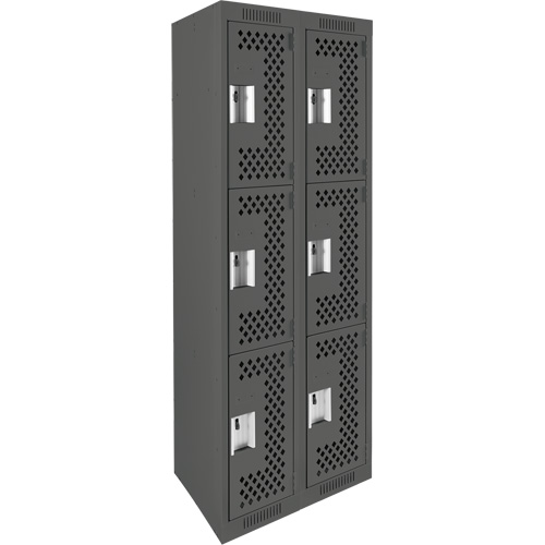 Clean Line Lockers, 3 -tier, Bank of 2, 24" x 12" x 72", Steel, Charcoal, Rivet (Assembled), Perforated EastCoast Offshore Supplies