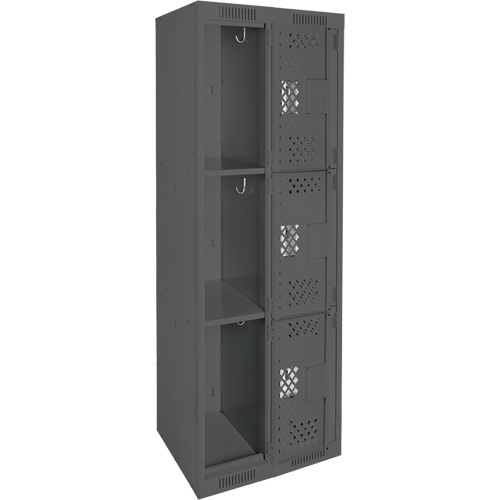 Clean Line Lockers, 3 -tier, Bank of 2, 24" x 12" x 72", Steel, Charcoal, Rivet (Assembled), Perforated EastCoast Offshore Supplies