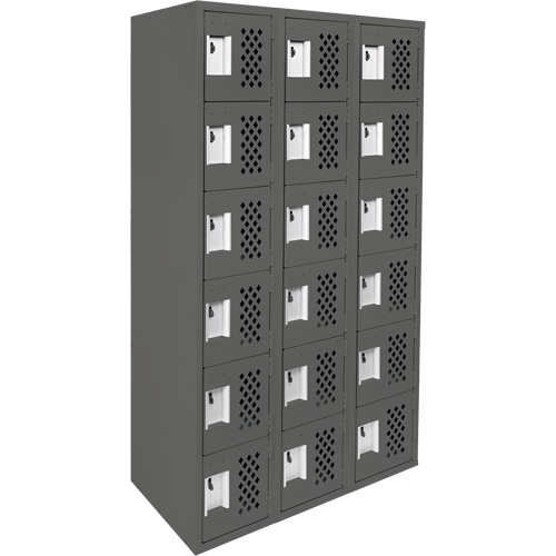 Assembled Lockerettes Clean Line Perforated Economy Lockers, 6 -tier, Bank of 3, 18" x 72" x 12", Steel EastCoast Offshore Supplies