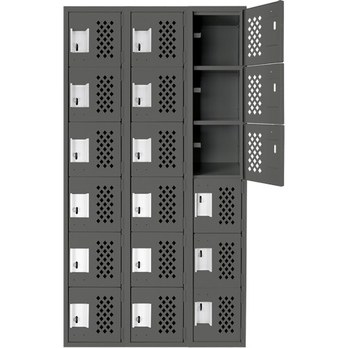 Assembled Lockerettes Clean Line Perforated Economy Lockers, 6 -tier, Bank of 3, 18" x 72" x 12", Steel EastCoast Offshore Supplies