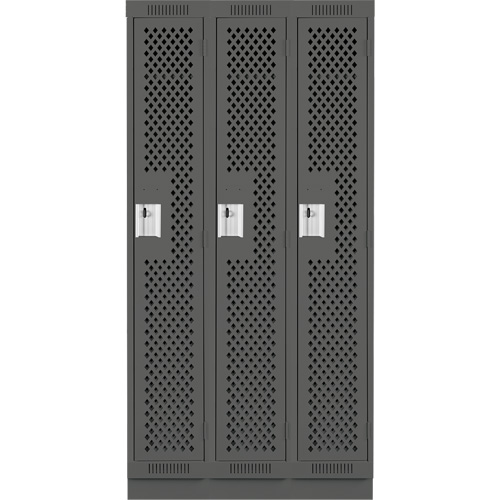 Clean Line Lockers, Bank of 3, 36" x 15" x 76", Steel, Charcoal, Rivet (Assembled), Perforated EastCoast Offshore Supplies