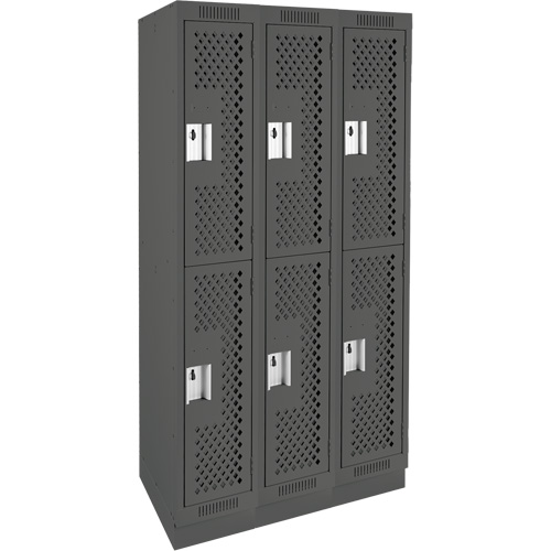Clean Line Lockers, 2 -tier, Bank of 3, 36" x 12" x 76", Steel, Charcoal, Rivet (Assembled), Perforated EastCoast Offshore Supplies